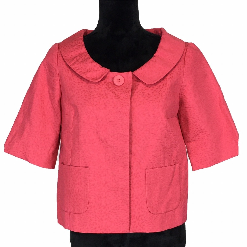 Ann Taylor LOFT Jacket 4 Salmon Pink Coral Short Sl 2 Pocket Lined CUTE Blazer